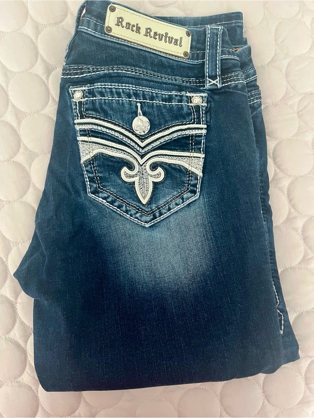 Rock Revival Women's Dark Blue Embroidered Pocket Skinny Jeans